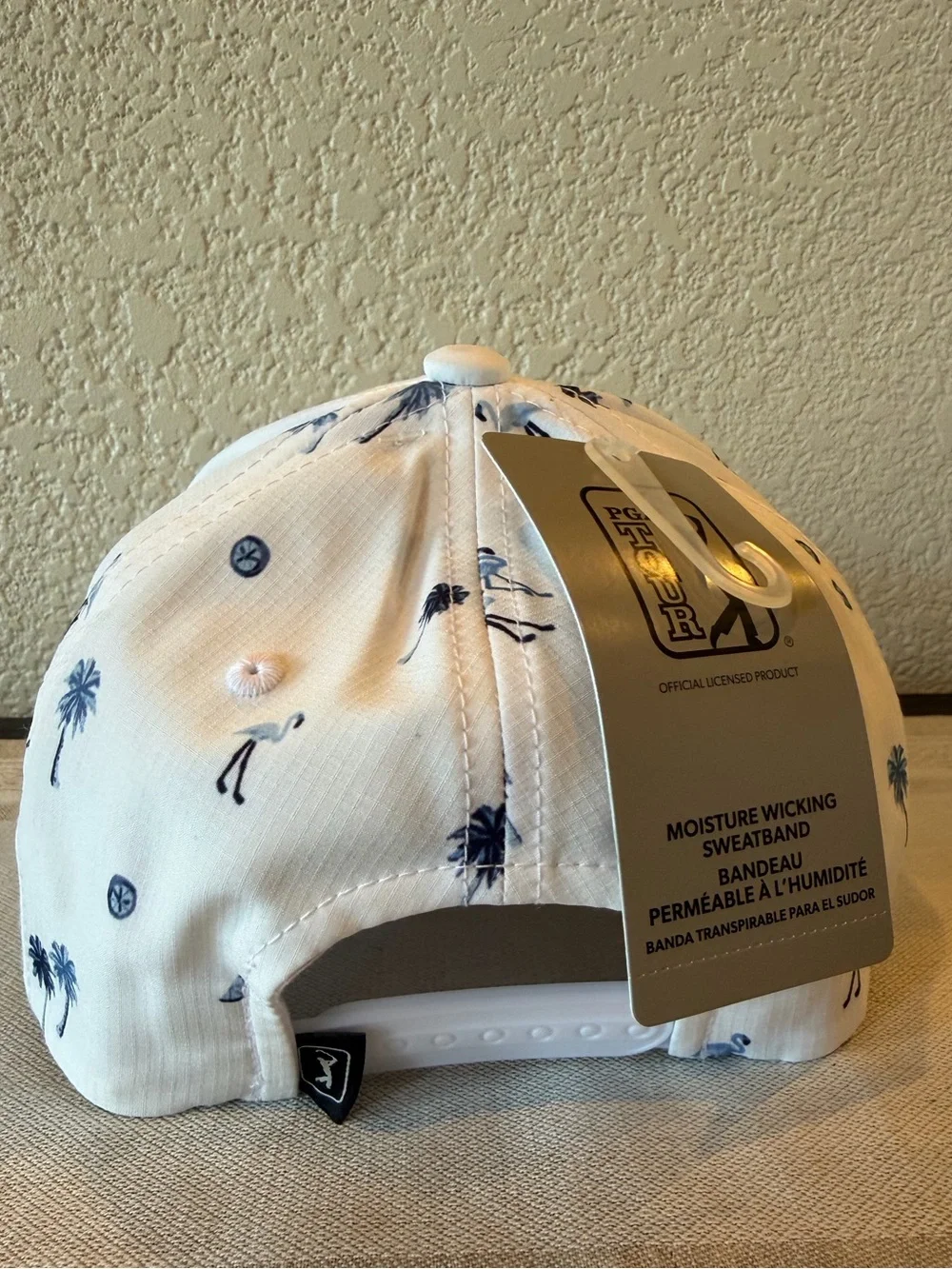 PGA Tour White Blue Flamingo Palm Tree Flex Cap
